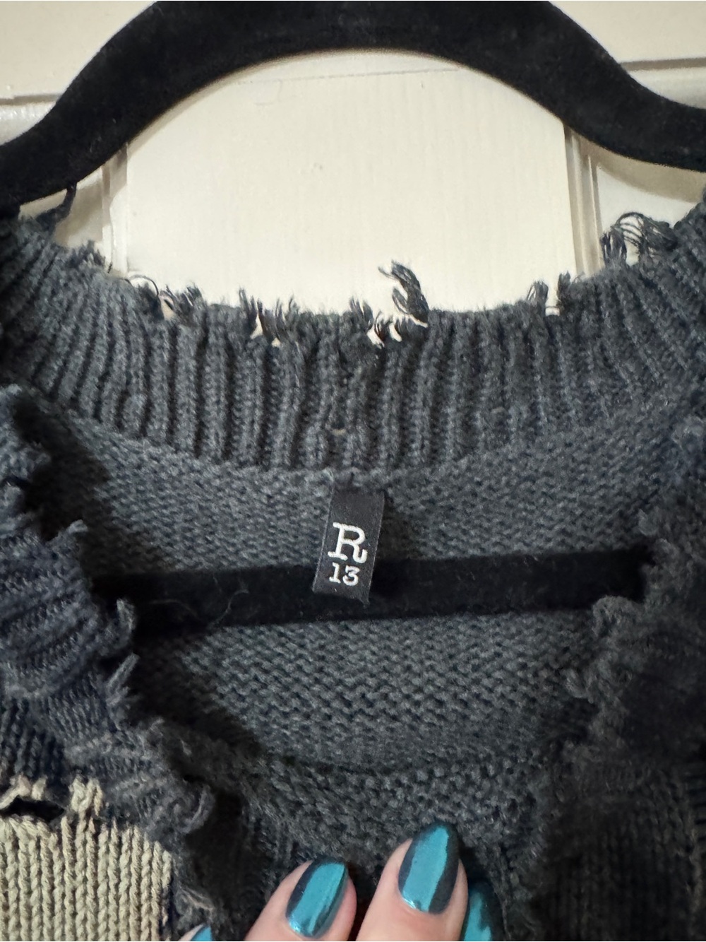 R13 Oversized Black and Cream Distressed Leopard-Print Crewneck Sweater XL - Picture 3 of 4